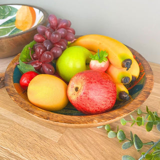 Citrus Zest Mango Wood Enamel Bowl | Salad & Fruit Serving Dish - 25cm