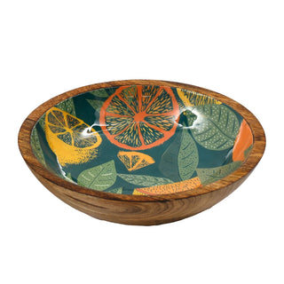 Citrus Zest Mango Wood Enamel Bowl | Salad & Fruit Serving Dish - 25cm