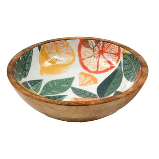 Citrus Zest Mango Wood Enamel Bowl | Salad & Fruit Serving Dish - 25cm