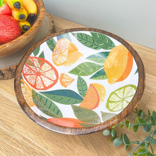 Citrus Zest Mango Wood Enamel Bowl | Salad & Fruit Serving Dish - 25cm