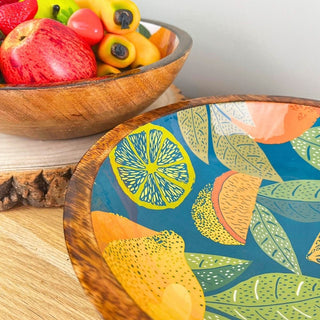 Citrus Zest Mango Wood Enamel Bowl | Salad & Fruit Serving Dish - 25cm