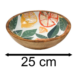 Citrus Zest Mango Wood Enamel Bowl | Salad & Fruit Serving Dish - 25cm