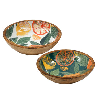 Citrus Zest Mango Wood Enamel Bowl | Salad & Fruit Serving Dish - 25cm