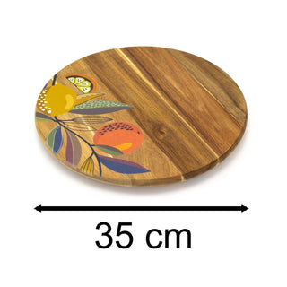 Citrus Zest Wooden Lazy Susan | Orange & Lemon Turntable Serving Platter 35cm