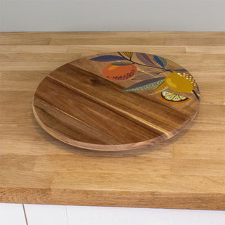 Citrus Zest Wooden Lazy Susan | Orange & Lemon Turntable Serving Platter 35cm
