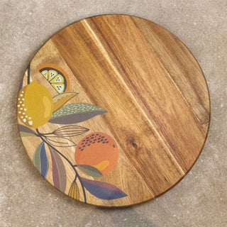 Citrus Zest Wooden Lazy Susan | Orange & Lemon Turntable Serving Platter 35cm