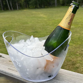 Clear Oval Champagne Ice Bucket | Plastic Drinks Cooler with Handles - 26cm