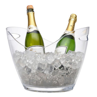 Clear Oval Champagne Ice Bucket | Plastic Drinks Cooler with Handles - 26cm