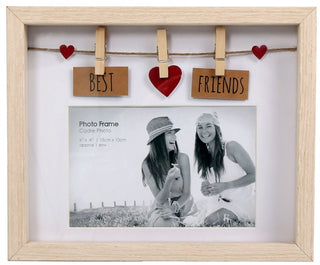 Clothes Line Wooden Box Frame With Pegs For 6 X 4 Photo - Best Friends