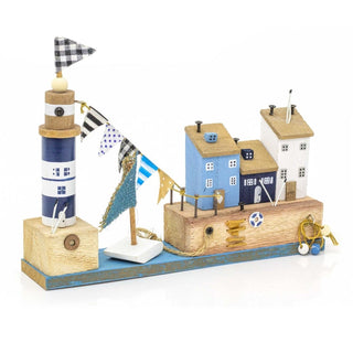 Coastal Cottages & Lighthouse Ornament Beach Houses Sailboat Nautical Decoration