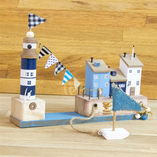 Coastal Cottages & Lighthouse Ornament Beach Houses Sailboat Nautical Decoration