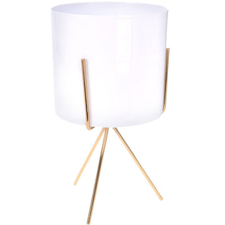 Contemporary White Metal Cache Pot With Stand | Decorative Cachepot Planter | Indoor Garden Plant Pot