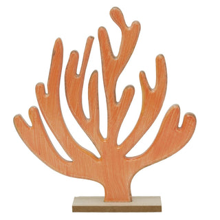 Coral Ornament, 26cm Wooden Nautical Coral Reef Sculpture on Wood Base