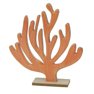 Coral Ornament, 26cm Wooden Nautical Coral Reef Sculpture on Wood Base