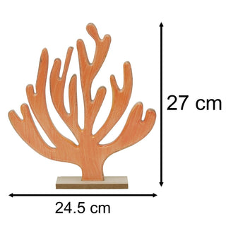 Coral Ornament, 26cm Wooden Nautical Coral Reef Sculpture on Wood Base