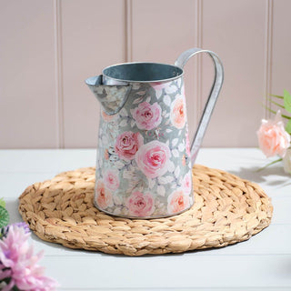 Cottage Garden Tin Jug Vase | 17cm Vintage Floral Metal Decorative Pitcher Jug