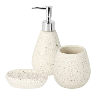 Cream Ceramic Bathroom Accessories Set, 3 Piece Soap Dispenser Tumbler Soap Dish