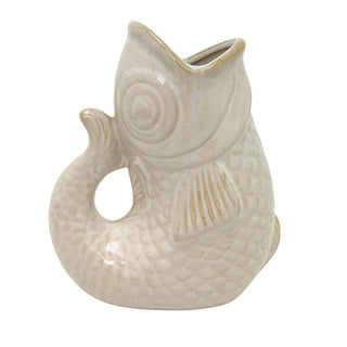 Cream Ceramic Fish Shaped Jug, 17cm Nautical Flower Vase Pitcher, Fish Ornament