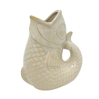 Cream Ceramic Fish Shaped Jug, 17cm Nautical Flower Vase Pitcher, Fish Ornament