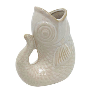 Cream Ceramic Fish Shaped Jug, 17cm Nautical Flower Vase Pitcher, Fish Ornament