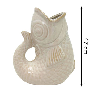 Cream Ceramic Fish Shaped Jug, 17cm Nautical Flower Vase Pitcher, Fish Ornament