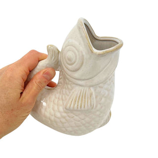 Cream Ceramic Fish Shaped Jug, 17cm Nautical Flower Vase Pitcher, Fish Ornament
