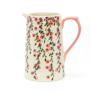 Pretty Floral Blossom Ceramic Serving Jug | Botanical Water Pitcher Milk China Jug | Flower Jugs Porcelain Flower Vase