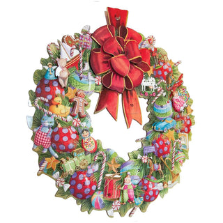Christmas Wreath Advent Calendar, 33cm Hanging Design with 24 Numbered Doors