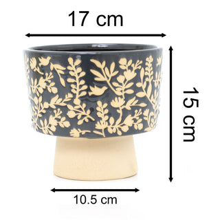 Synergy Embossed Bowl Planter | Floral Bird Ceramic Cache Plant Pot Flower Pot | Raised Plant Pot Planter