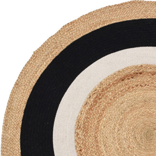 Round Natural Jute Cotton Area Rug | Black & White Boho Scatter Rug - 120cm