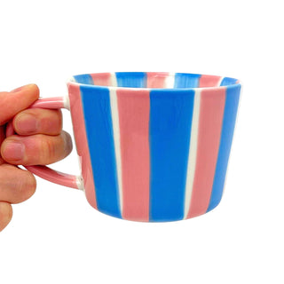 Hand Painted Candy Stripe Mug 300ml Pink & Blue Fine China Tea Coffee Cup