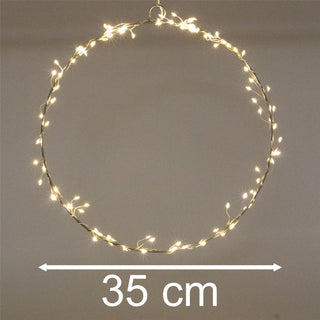 35cm Christmas Silver Metal Hanging LED Ring Light | Large Circle Light Decoration with 100 LED Lights Battery Operated | Decorative Lighting For Home Window Light