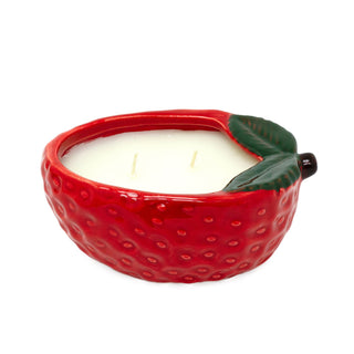 Strawberry Candle in Ceramic Pot | Summer 2 Wick Scented Fruit Candle - 14x9cm