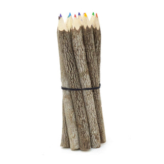 Pack Of 10 Medium Tamarind Tree Branch Twig Pencils | 10 Piece Colouring Pencils Rustic Wooden Pencils | 10 Multi Coloured Pencils Eco Friendly Party Bag Fillers