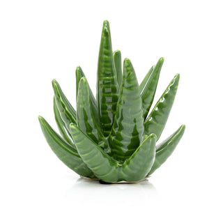 Ceramic Succulent Ornament | Decorative Green Aloe Vera Cactus Plant Statue