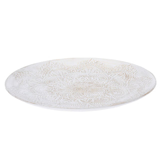 White & Gold Mandala Flower Serving Tray | Rustic Wooden Coffee Table Tray