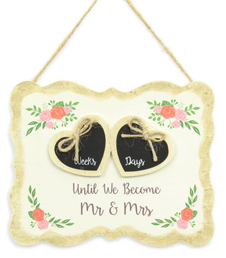 Shabby Chic Rustic Floral Rose Wedding Countdown Plaque Hanging Sign