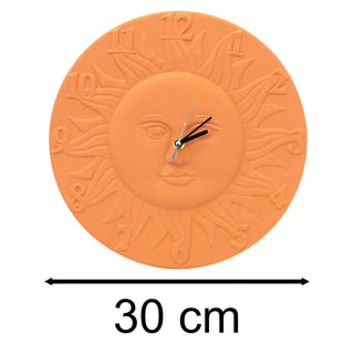 Terracotta Sun Clock | Wall Mounted Stoneware Terra-cotta Sunburst Clock - 30cm