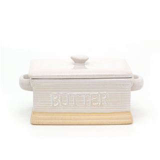 Traditional Stoneware Butter Dish With Lid | Butter Holder Kitchen Storage | Retro Butter Serving Plate And Cover