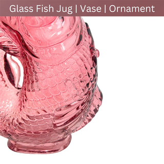 Pink Glass Fish Jug, 20cm Coloured Glass Pitcher Vase Nautical Fish Ornament