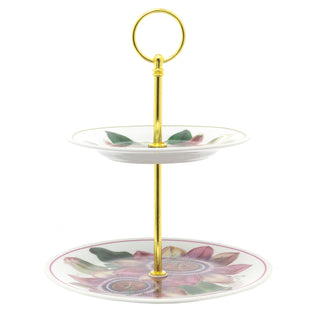 Botanical 2 Tier Ceramic Mini Cake Stand | China Dessert Cup Cake Tower Food Display Stand | 2 Layer Afternoon Tea Stand