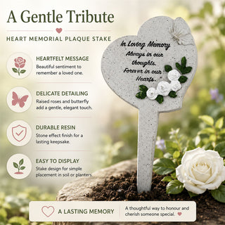 Heart Memorial Plaque, 20cm Stone Effect Resin Remembrance Plaque