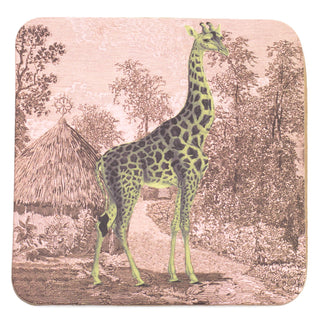 Set Of 6 Safari Animal Coasters | Jungle Wildlife Silhouette Drink Coasters Set | Retro Cup Mug Table Mats