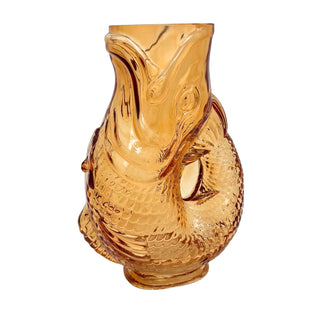 Orange Glass Fish Jug, 20cm Coloured Glass Pitcher Vase Nautical Fish Ornament