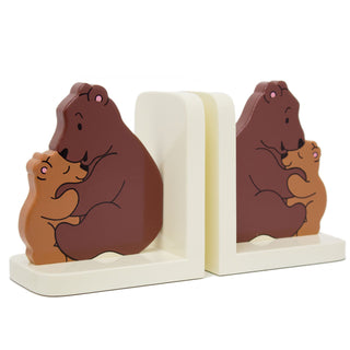 Bear Hug Wooden Bookends For Kids | Childrens Book Ends | Book Stoppers For Shelves, Kids Room or Nursery Decor - Hand Made in UK