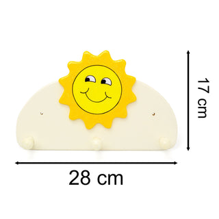 Children's Sunshine Coat Rack | Kids Wall Mounted Wooden Coat Hooks 3 Coat Pegs