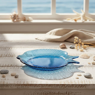 Fish Shaped Glass Dish, 180ml Blue Nautical Snack Serving Bowl 20x17cm
