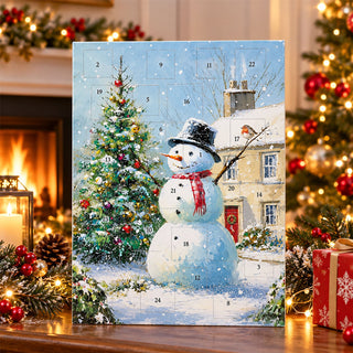 Snowman & Robin Christmas Advent Calendar, Snowy Cottage Scene