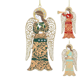 Wooden Christmas Musical Angel Tree Decoration, Gold Wings Gisela Graham 13cm