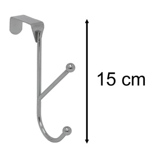 Chrome Double Over Door Hook, 15cm Metal Dual Door Hanger Pegs Coat Hooks